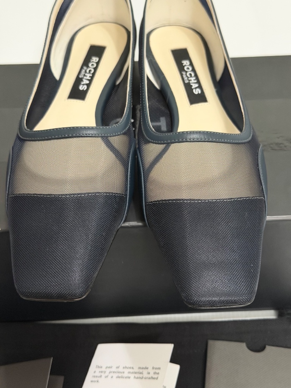 Rochas Paris Sheer Mesh Square Toe Ballet Flats - Navy Blue 37 - Picture 7 of 13
